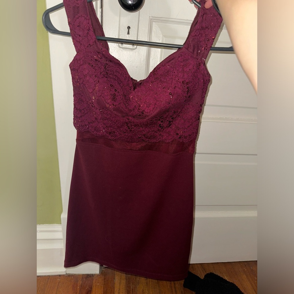 Girls Maroon Homecoming dress.